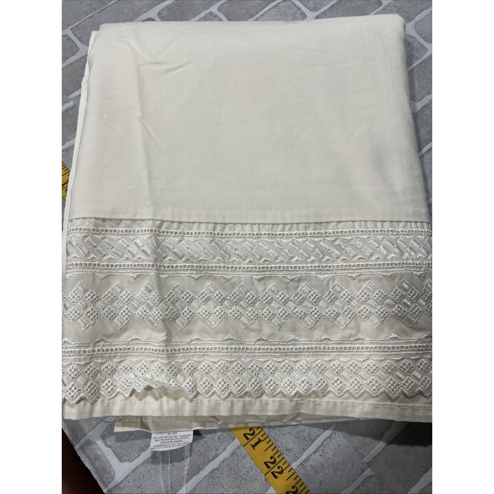 Cannon Mills Queen Flat Sheet  Beige No Iron Cotton Blend Made USA 98X89"